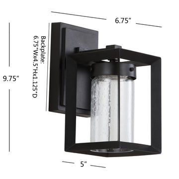 Nate 6.75" Outdoor Modern Cube Bubble Glass/Metal Integrated LED Wall Sconce - JONATHAN Y